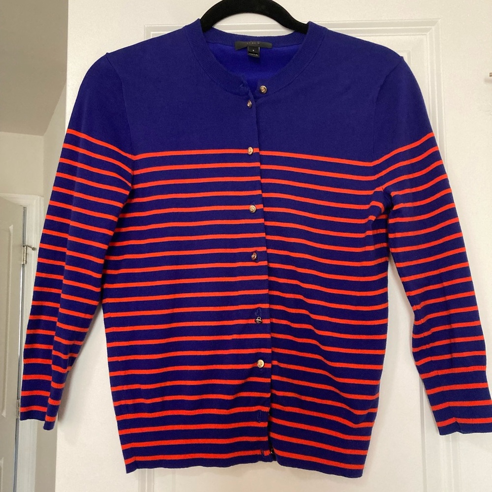 J. Crew Striped Blue and Red Cardigan